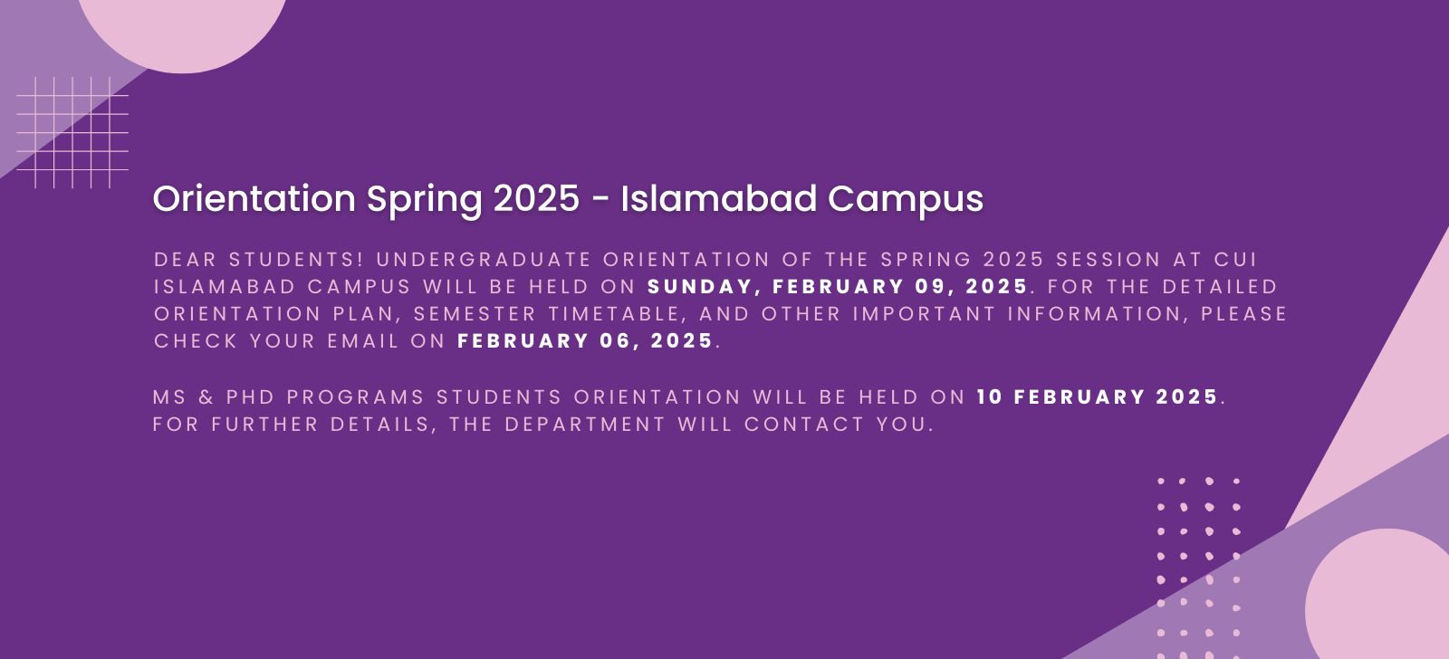 Orientation Spring 2025 - Islamabad Campus